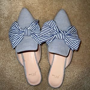 J. Crew Blue and White Striped Mules